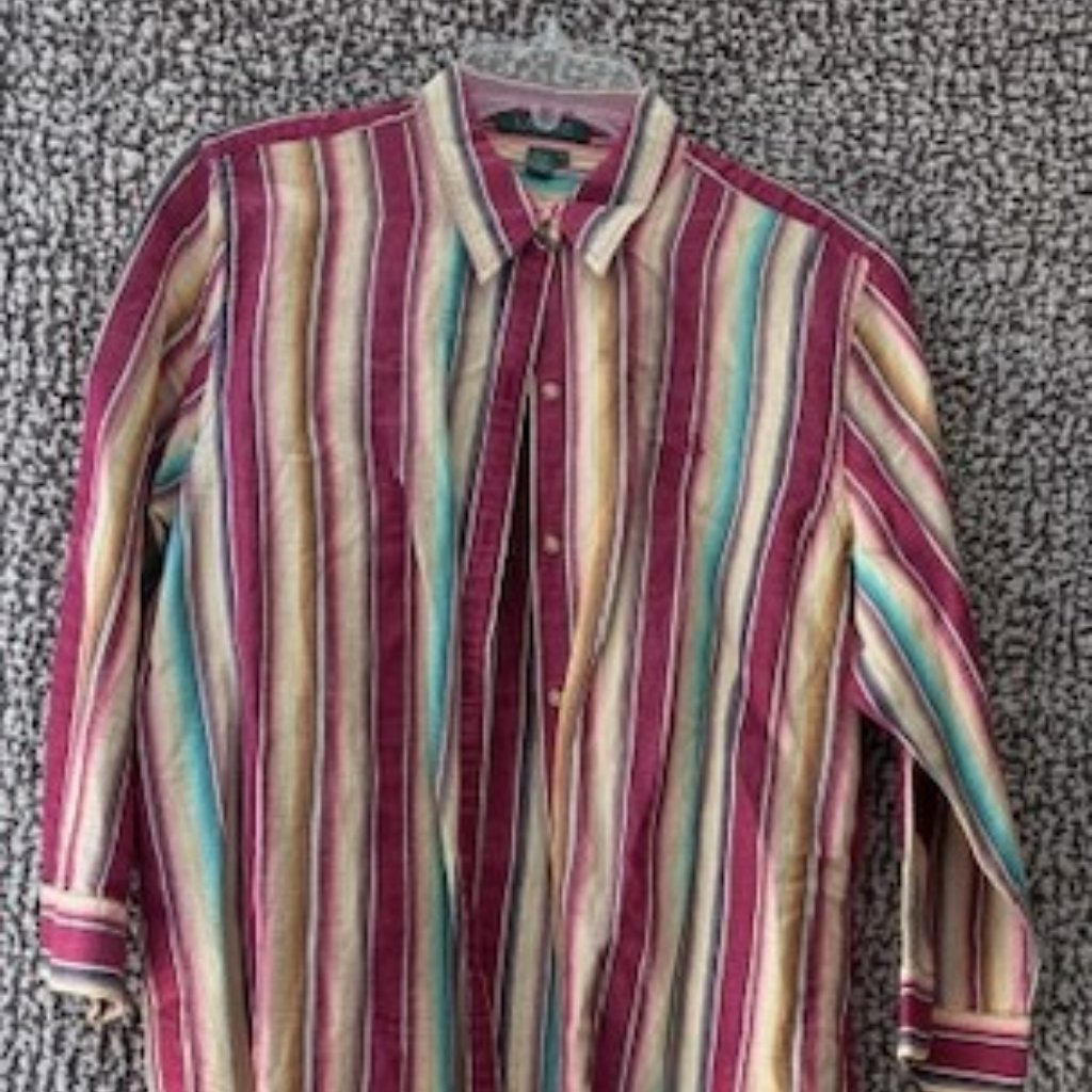 Ralph Lauren Multi-Colored Striped Linen Blend Button Down Shirt